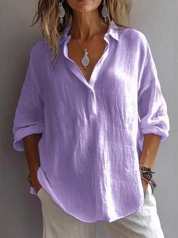 Reyanna™ | Casual Loose Long Sleeve Linen V-Neck Shirt