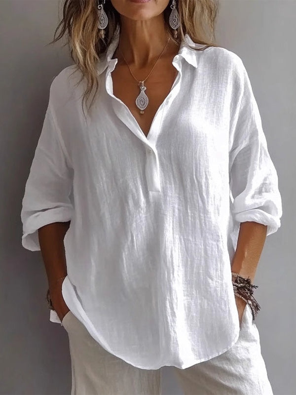 Reyanna™ | Casual Loose Long Sleeve Linen V-Neck Shirt