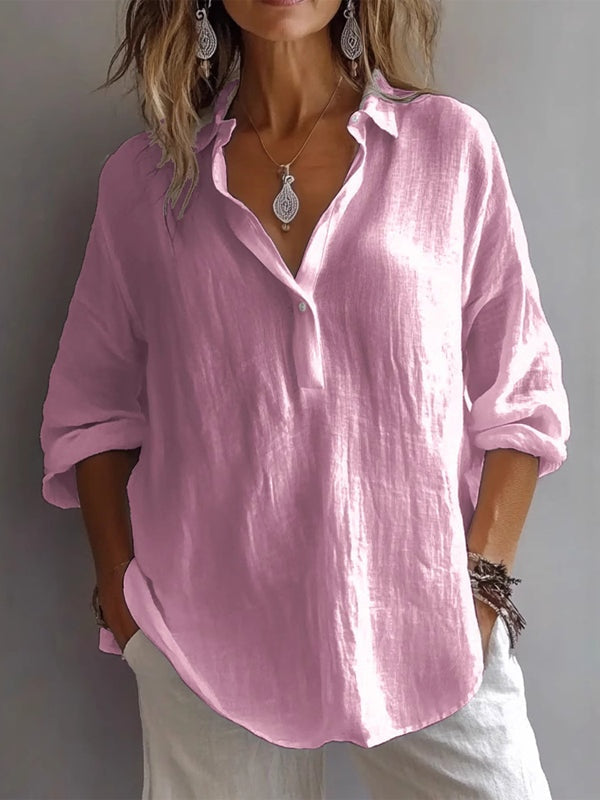 Reyanna™ | Casual Loose Long Sleeve Linen V-Neck Shirt