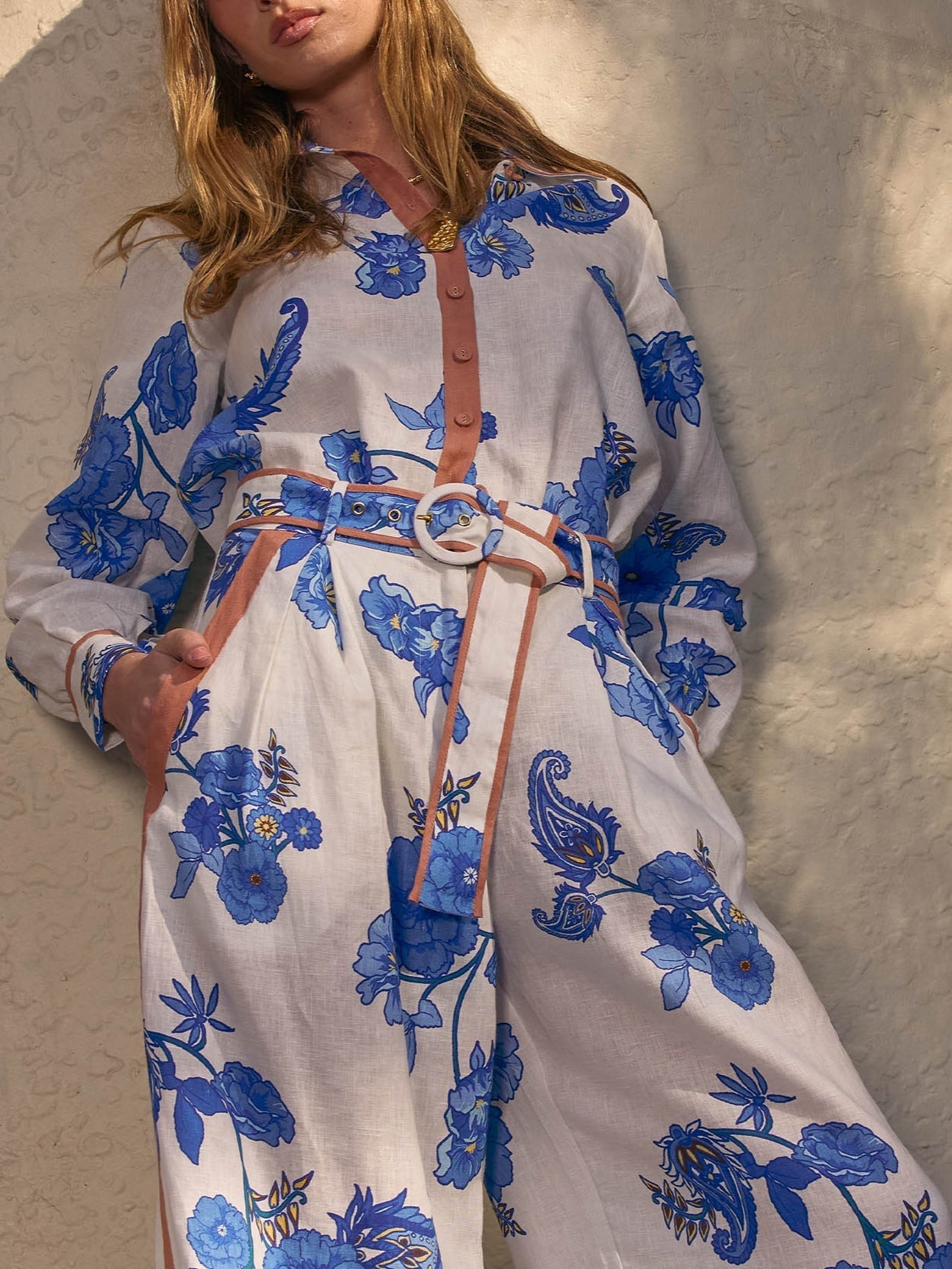 Reyanna™ | Elegant Blue Floral Paisley Pattern Shirt