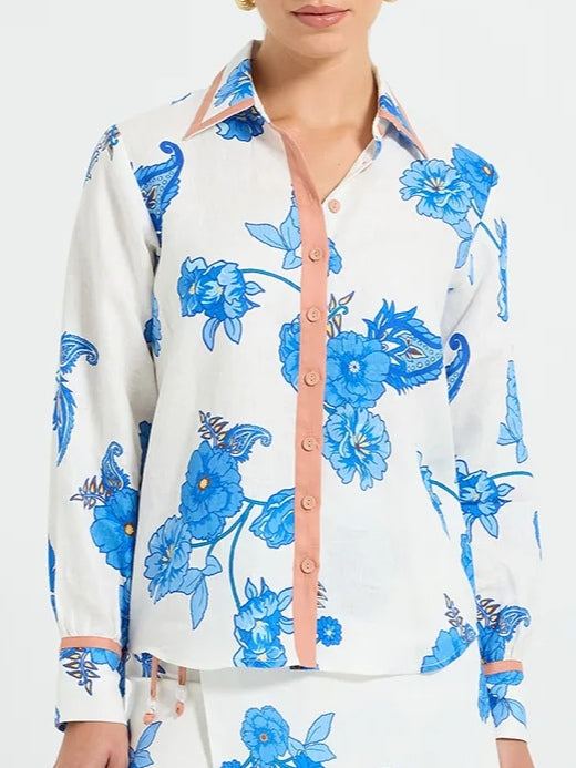 Reyanna™ | Elegant Blue Floral Paisley Pattern Shirt