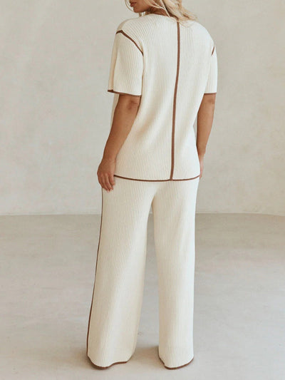 Reyanna™ | Off-white Striped Knitted Casual Short-sleeved Top