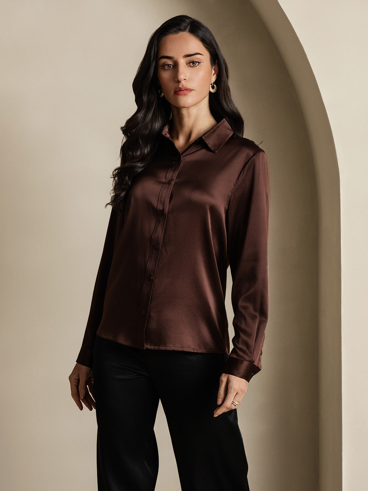 Dam 19 Momme Mulberry Silke Elegant Långärmad Skjorta