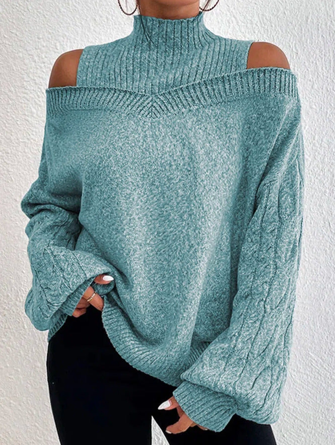 Reyanna™ | High Neck Cutout Off Shoulder Long Sleeve Loose Sweater