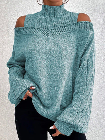 Reyanna™ | High Neck Cutout Off Shoulder Long Sleeve Loose Sweater