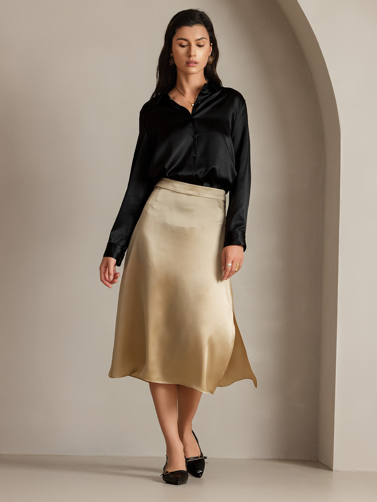 Reyanna™ | Siden Enfärgad Elegant Kjol Med Sprund