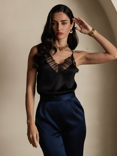 Reyanna™ | Siden Spaghettiband Spets Camisole Top
