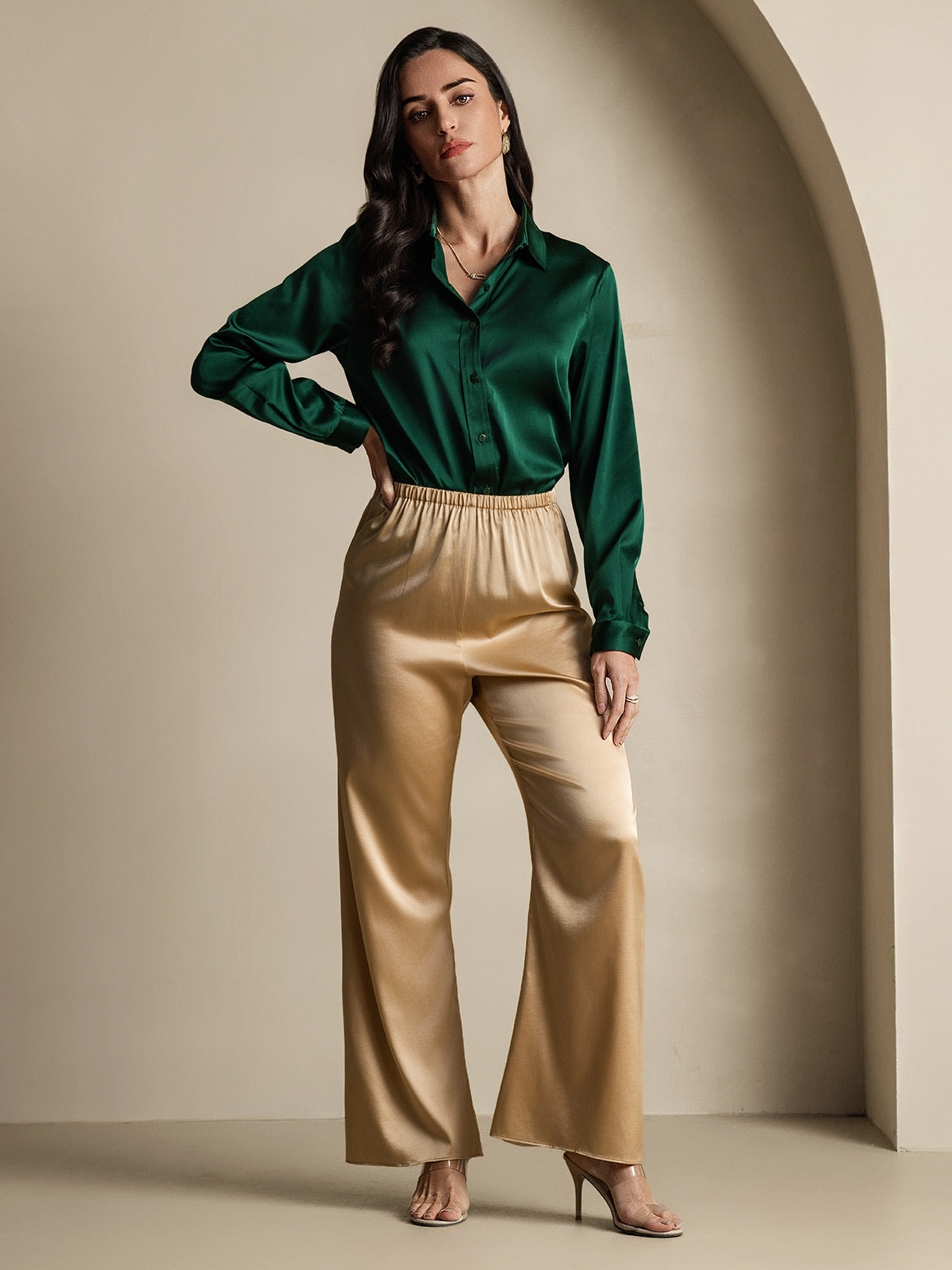 Dam 19 Momme Mulberry Silke Elegant Långärmad Skjorta