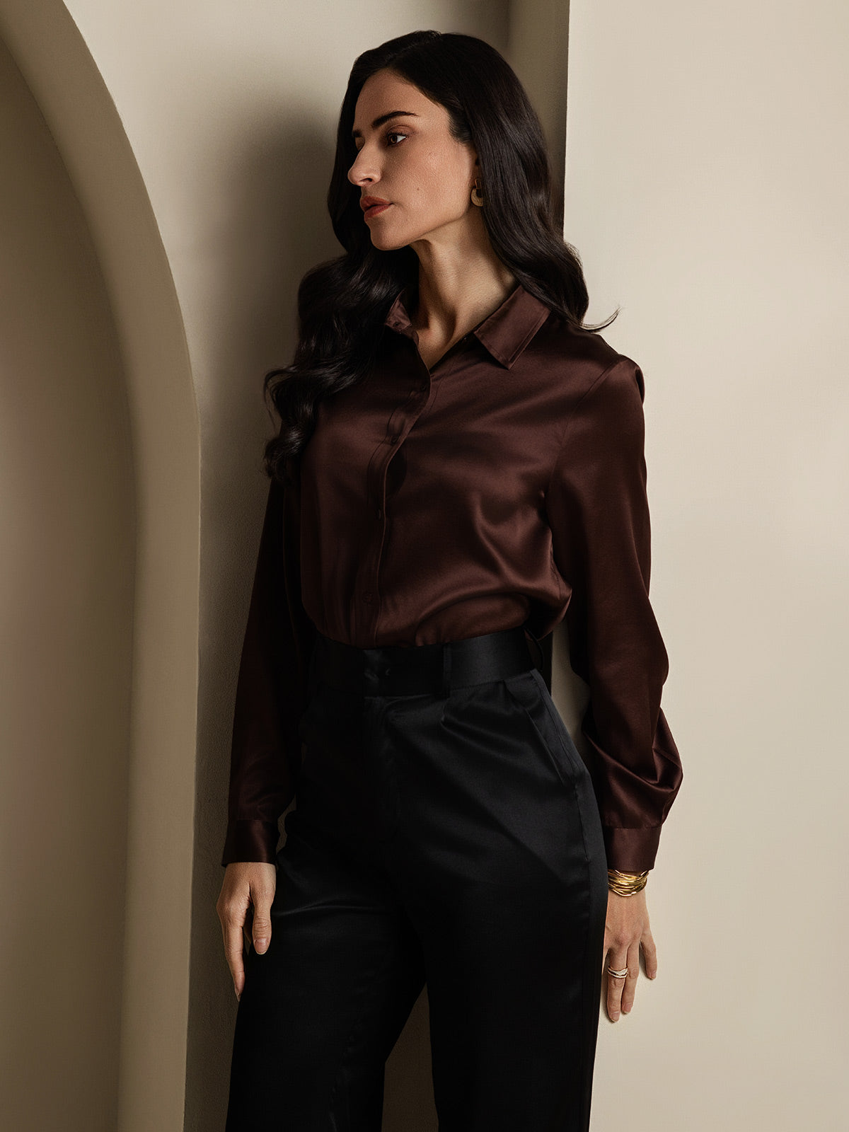 Dam 19 Momme Mulberry Silke Elegant Långärmad Skjorta