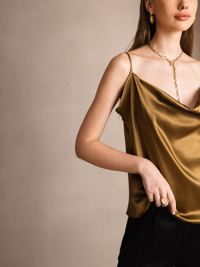 Reyanna™ | Silke Tunna Axelband Draperad Halsringning CamisoleTop