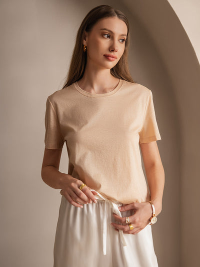 Reyanna™ | Silke Stickad Bas Rund Hals T-Shirt