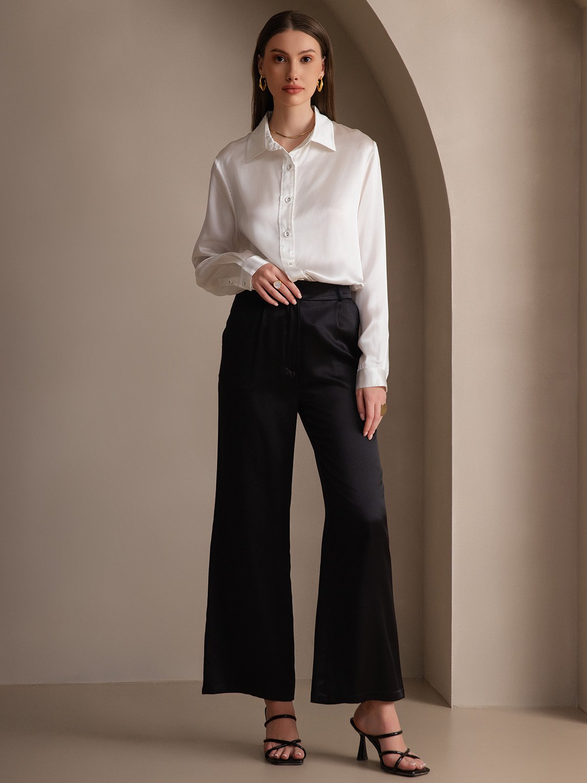 Dam 19 Momme Mulberry Silke Elegant Långärmad Skjorta