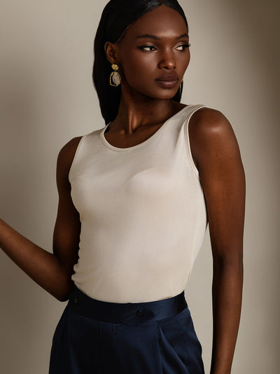 Reyanna™ | Sidenstickad Lounge Rund Halsringning Tank Top