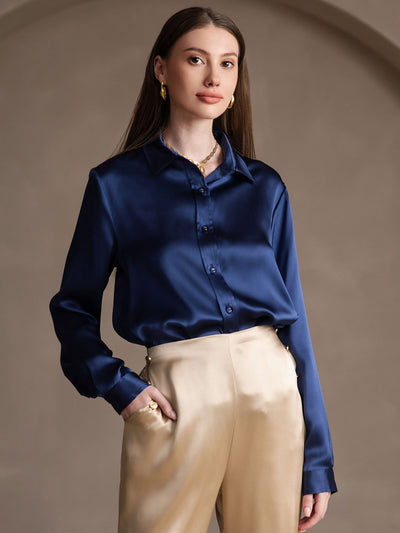Dam 19 Momme Mulberry Silke Elegant Långärmad Skjorta