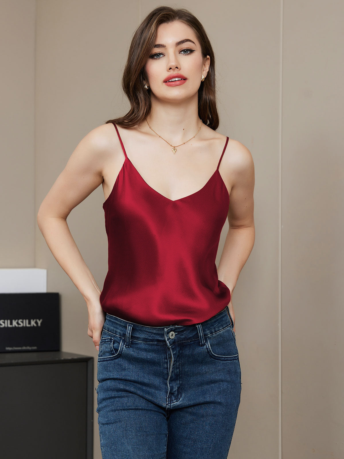 Reyanna™ | V-ringning Ren Silke Spaghettiband Camisole-linne