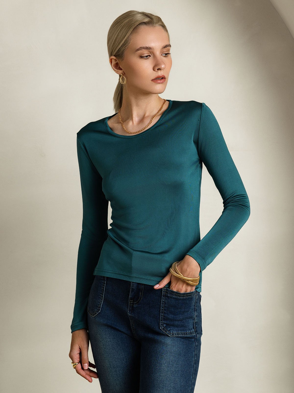 Reyanna™ | Silkesblandning Rund Hals Långärmad T-Shirt