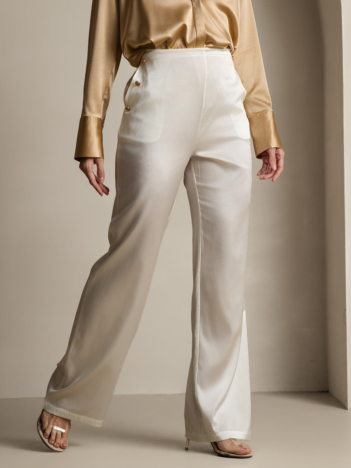 Reyanna™ | Silke Figursydda Knappfickor Kostymbyxor