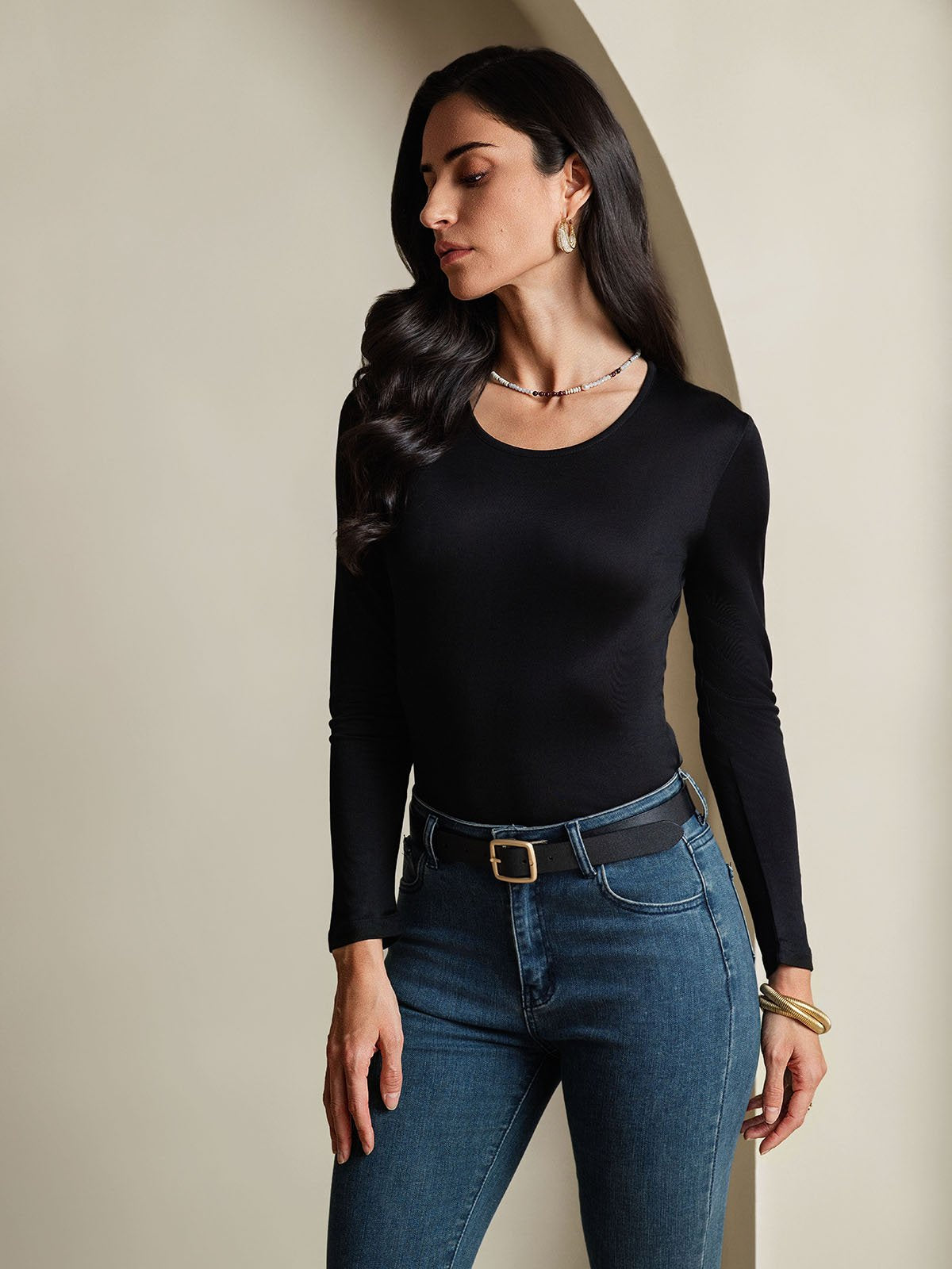 Reyanna™ | Silkesblandning Rund Hals Långärmad T-Shirt