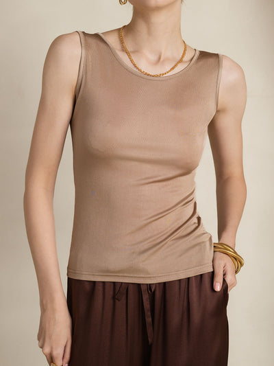 Reyanna™ | Sidenstickad Lounge Rund Halsringning Tank Top