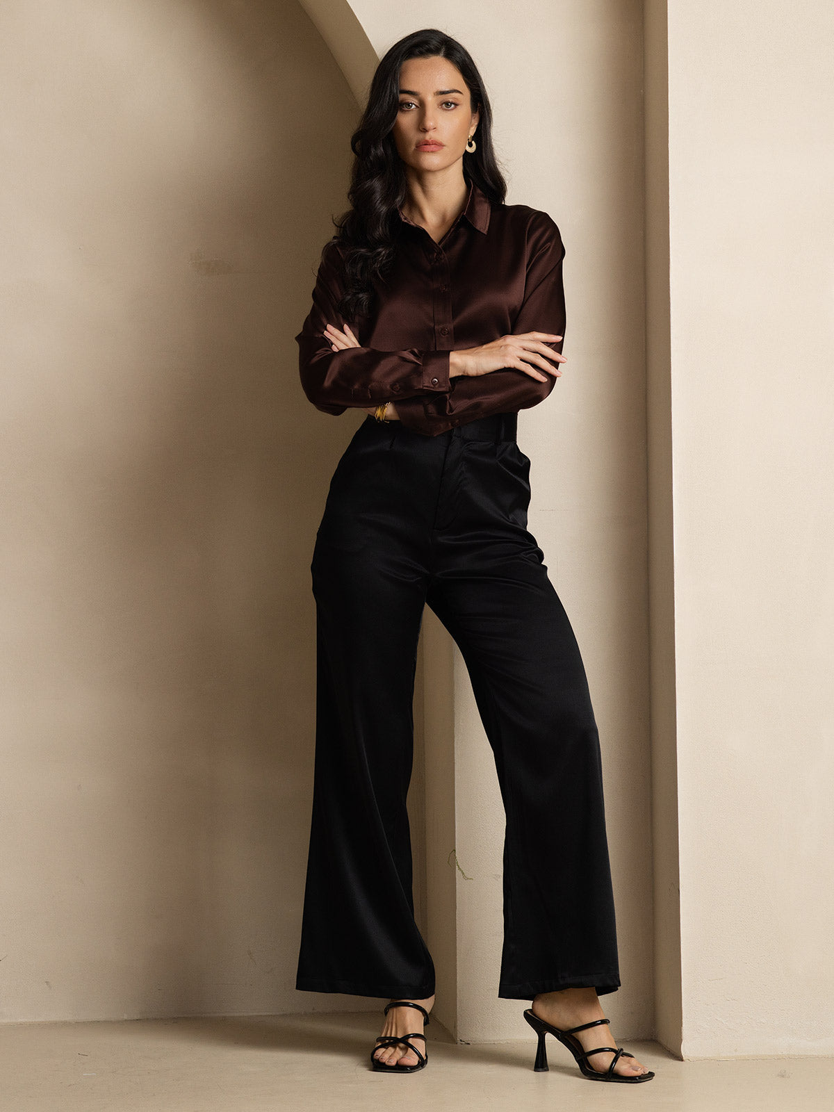 Dam 19 Momme Mulberry Silke Elegant Långärmad Skjorta