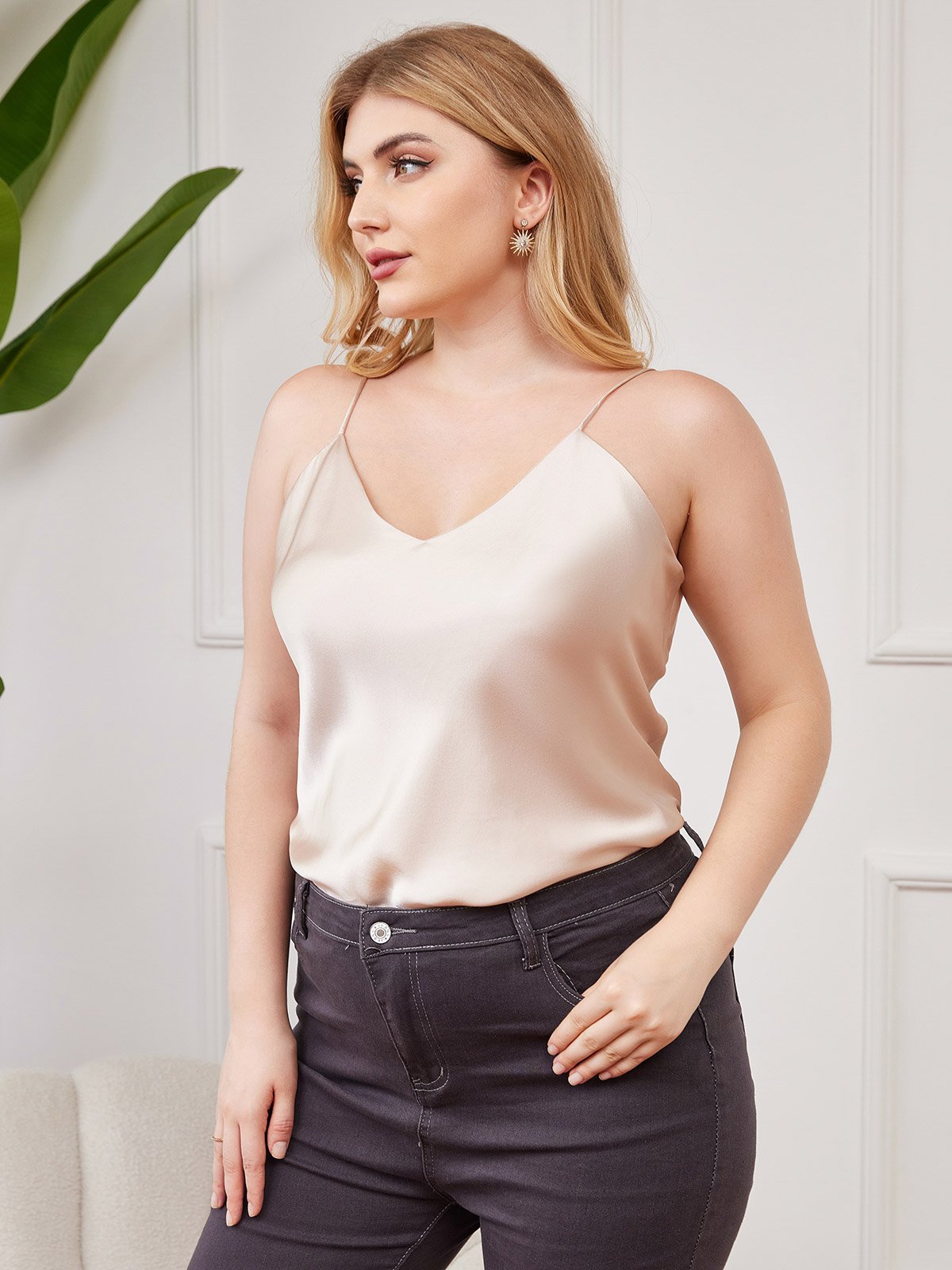 Reyanna™ | Dam Plus Size Siden Spaghetti Axelbands Camisole Top
