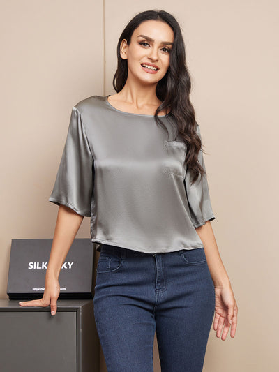 Reyanna™ | Rent Silke Enfärgad Hårärm Dam T-Shirt