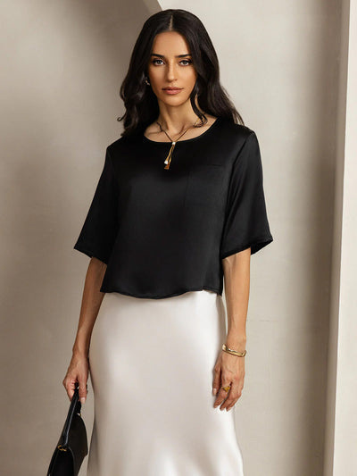 Reyanna™ | Rent Silke Enfärgad Hårärm Dam T-Shirt