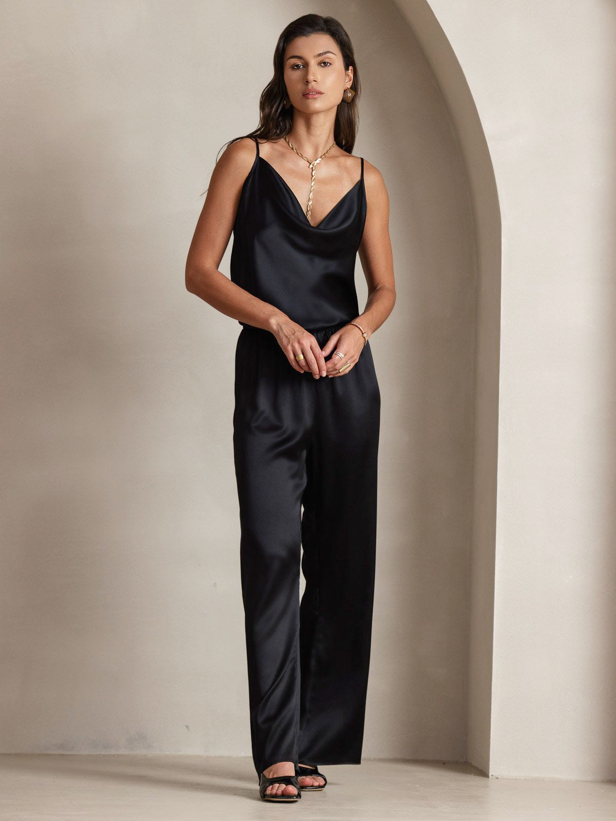 Reyanna™ | Silke Tunna Axelband Draperad Halsringning CamisoleTop