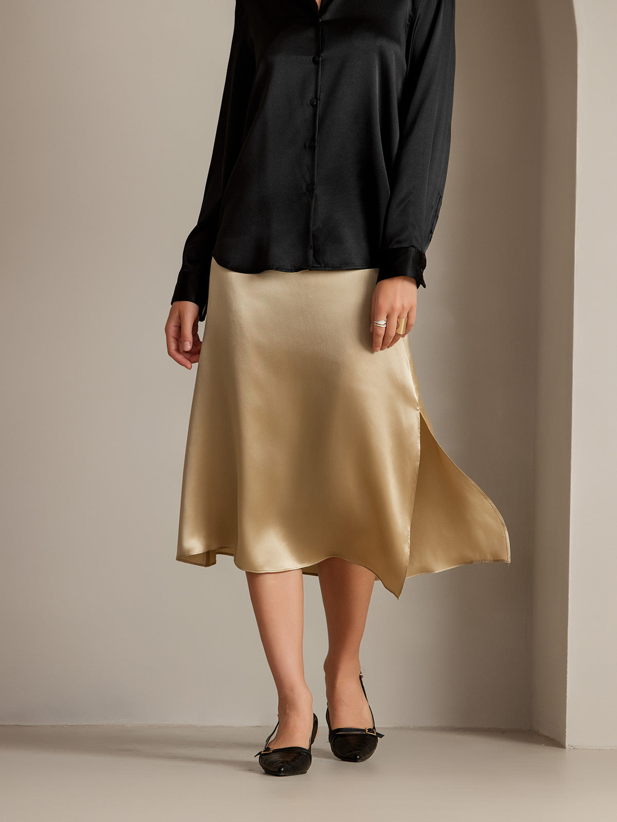 Reyanna™ | Siden Enfärgad Elegant Kjol Med Sprund