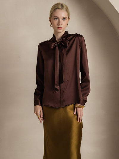 Reyanna™ | Elegant Siden Skjorta med Knytkrage och Långa Ärmar