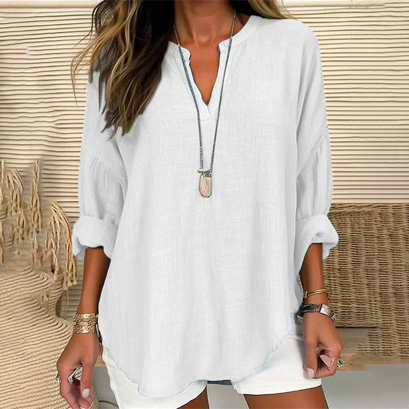 Reyanna™ | Solid Color V-Neck Long Sleeved Loose Casual Blouse