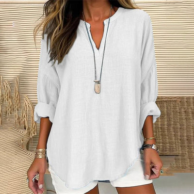 Reyanna™ | Solid Color V-Neck Long Sleeved Loose Casual Blouse