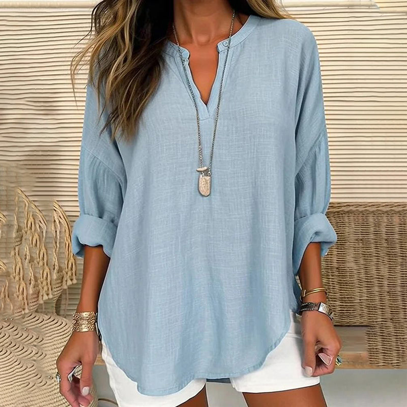 Reyanna™ | Solid Color V-Neck Long Sleeved Loose Casual Blouse