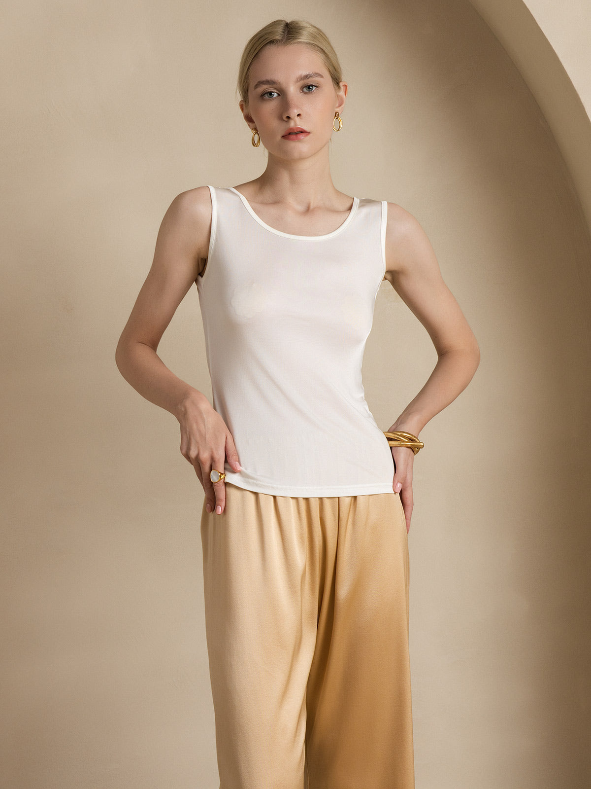Reyanna™ | Sidenstickad Lounge Rund Halsringning Tank Top