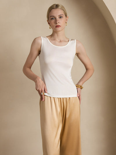 Reyanna™ | Sidenstickad Lounge Rund Halsringning Tank Top