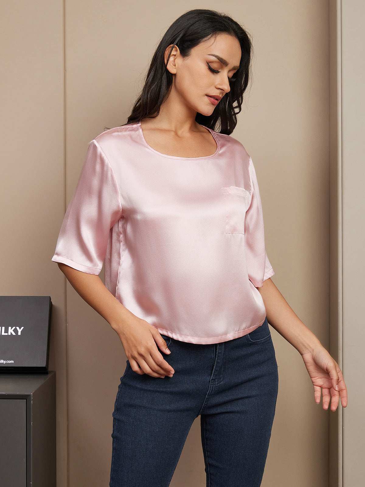 Reyanna™ | Rent Silke Enfärgad Hårärm Dam T-Shirt