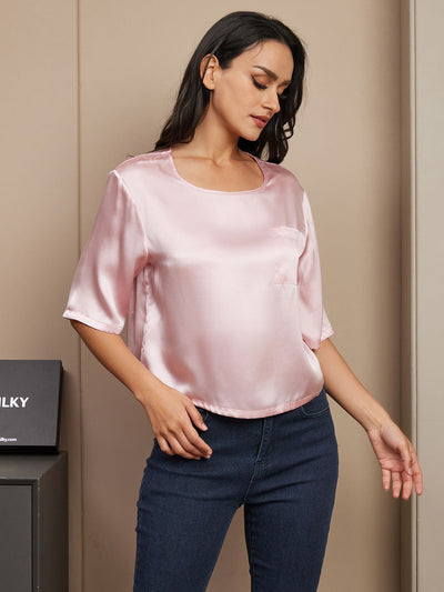 Reyanna™ | Rent Silke Enfärgad Hårärm Dam T-Shirt