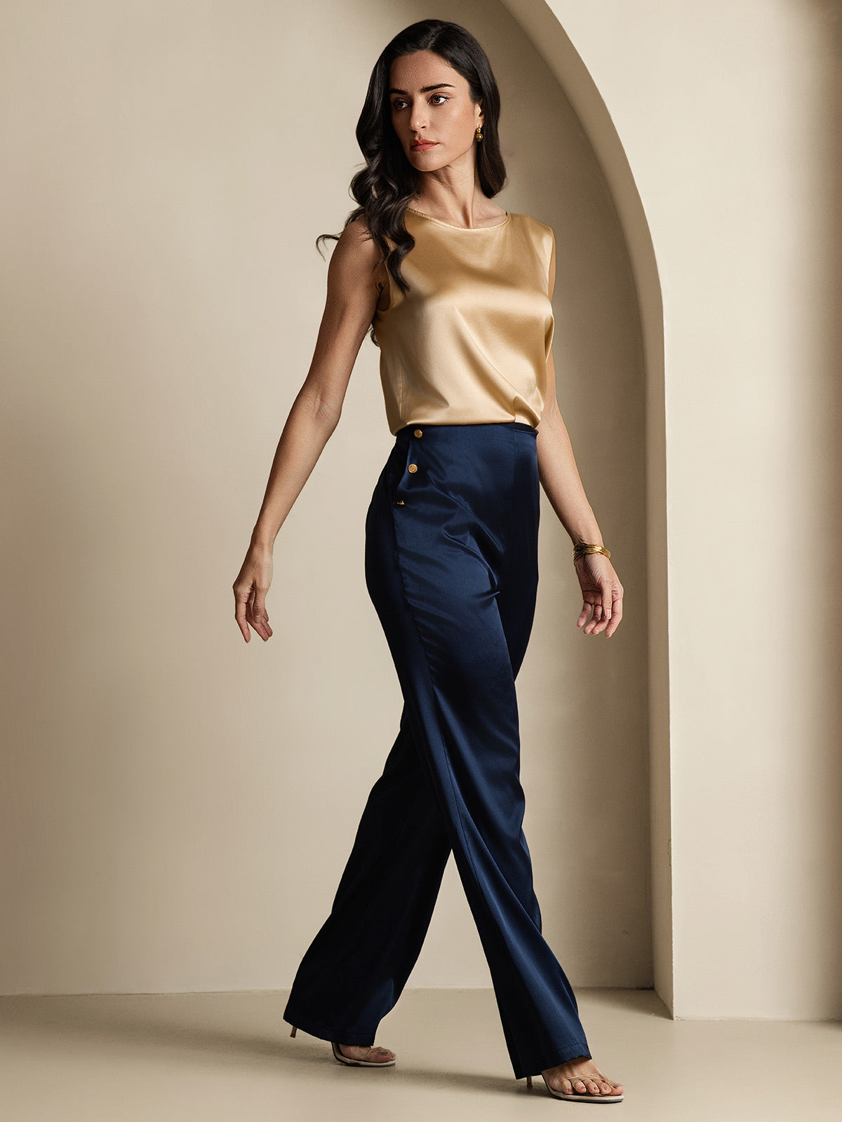 Reyanna™ | Silke Figursydda Knappfickor Kostymbyxor