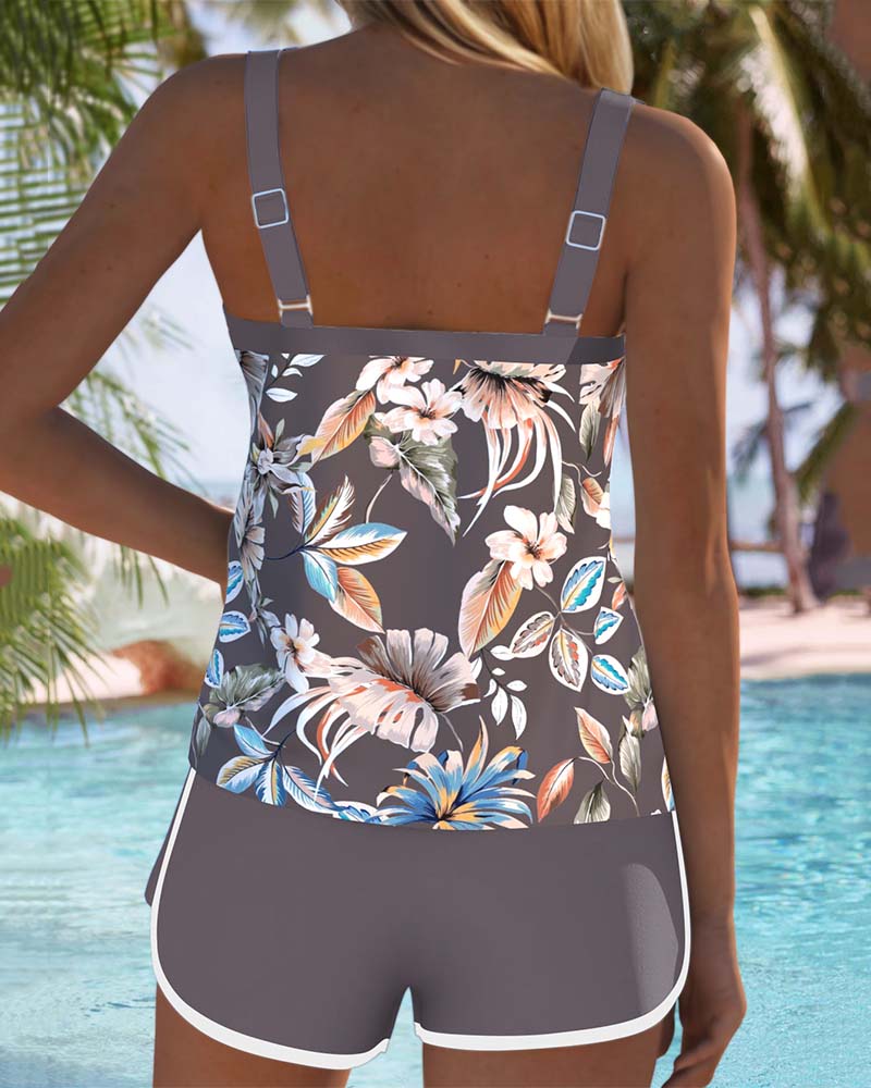 Tankini U-Ringad Ärmlös Mönstrad