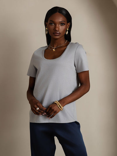 Reyanna™ | Silkeblandning U-ringning Dam T-shirt