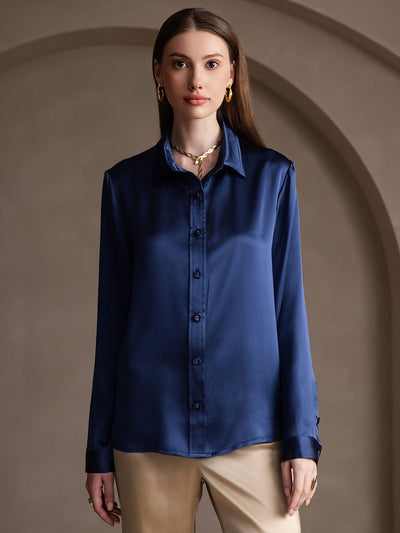 Dam 19 Momme Mulberry Silke Elegant Långärmad Skjorta