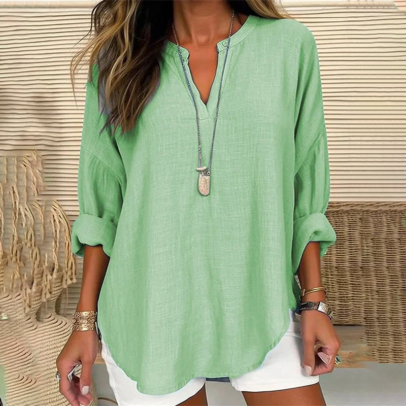 Reyanna™ | Solid Color V-Neck Long Sleeved Loose Casual Blouse
