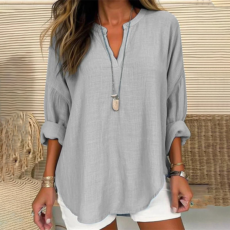 Reyanna™ | Solid Color V-Neck Long Sleeved Loose Casual Blouse