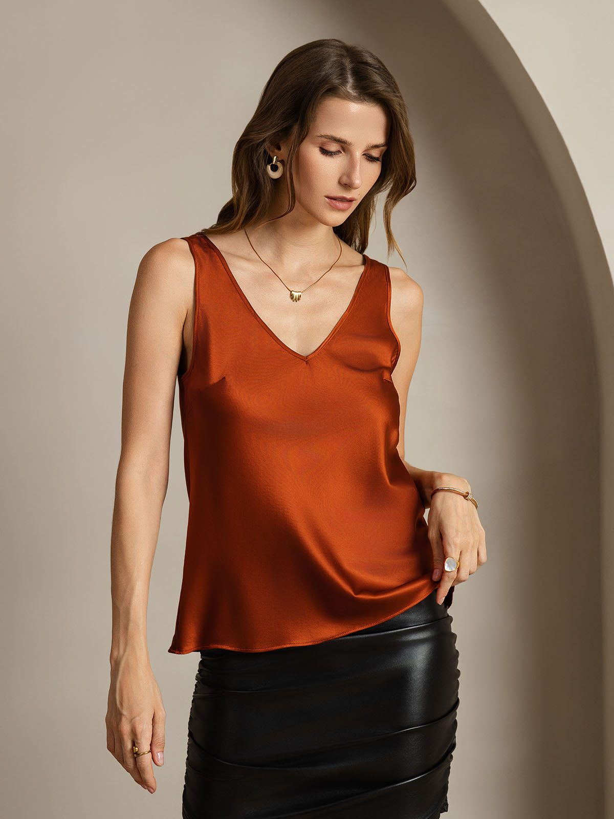 Reyanna™ | Silke V-ringning Tirantes Camiseta Top