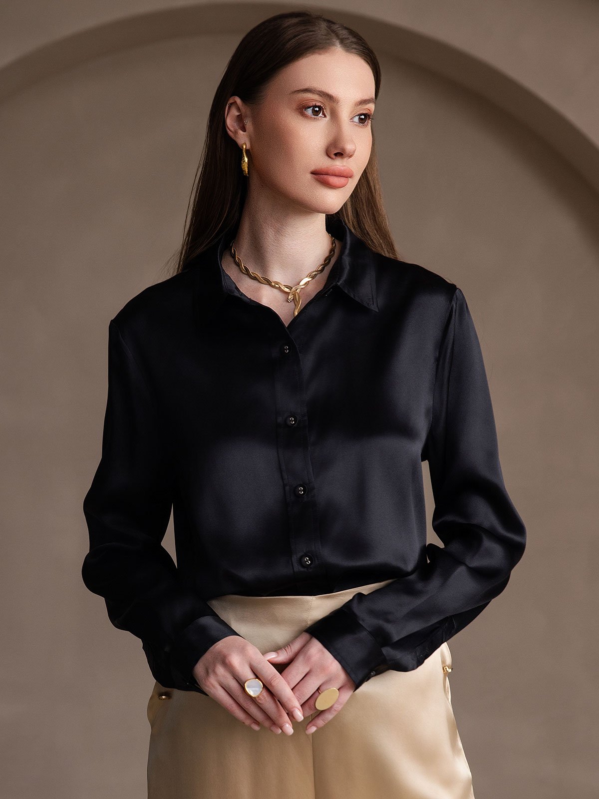 Dam 19 Momme Mulberry Silke Elegant Långärmad Skjorta