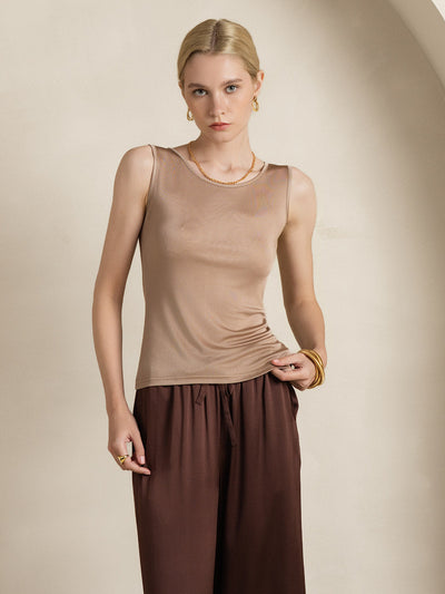 Reyanna™ | Sidenstickad Lounge Rund Halsringning Tank Top