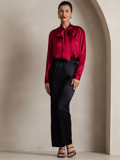 Reyanna™ | Elegant Siden Skjorta med Knytkrage och Långa Ärmar