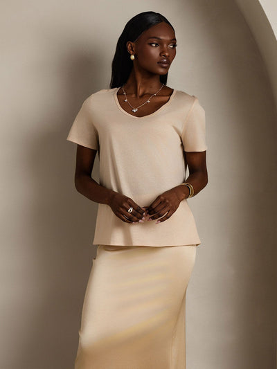 Reyanna™ | Silkeblandning V-ringning Dam T-shirt