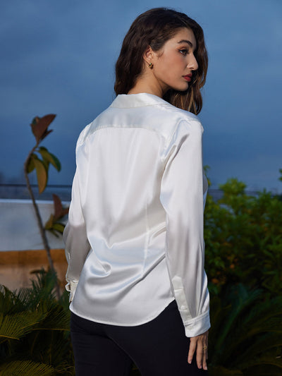 Reyanna™ | Silkesklassisk Militärinspirerad Blus Med Krage