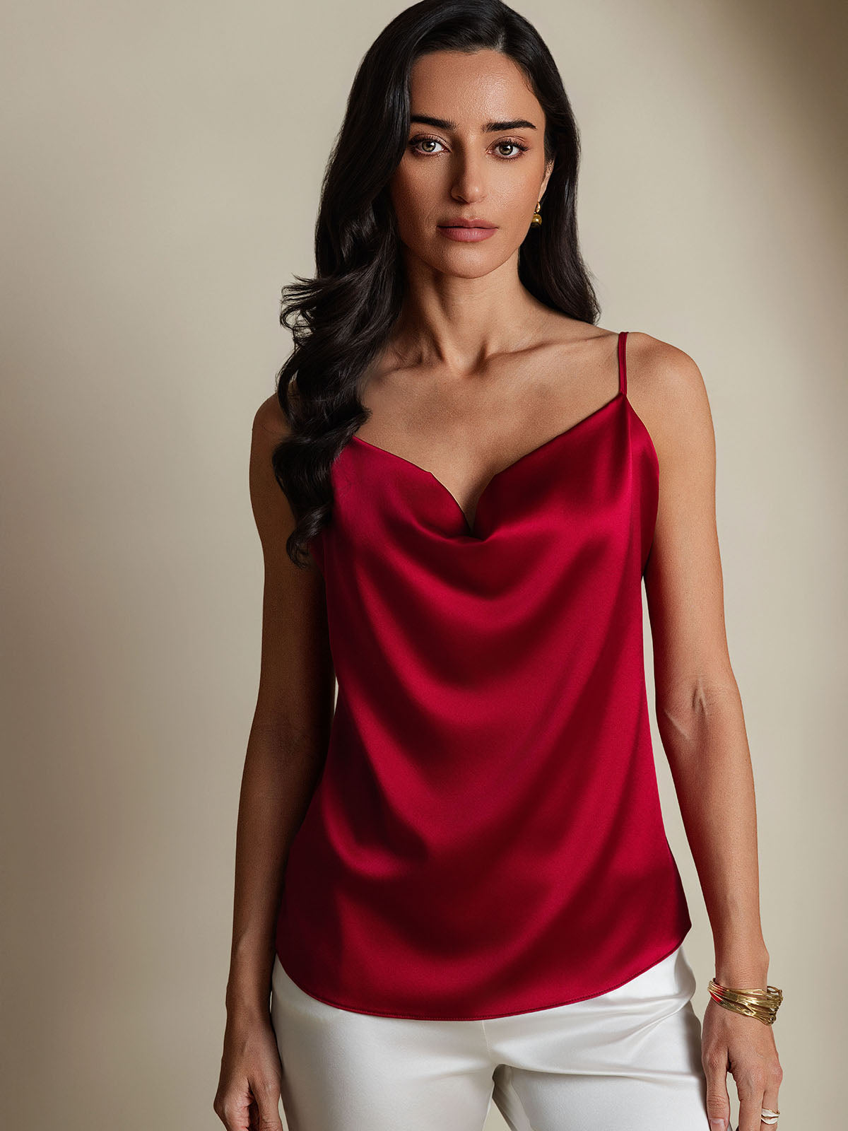 Reyanna™ | Silke Tunna Axelband Draperad Halsringning CamisoleTop